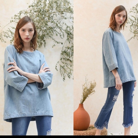 Tops - MARTHA STEWART Everyday Chambray Tunic Denim Top